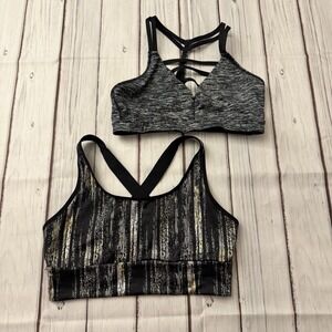 Victoria's Secret Sport Racerback Sports Bra Black Gold Womens Medium Lot of 2
